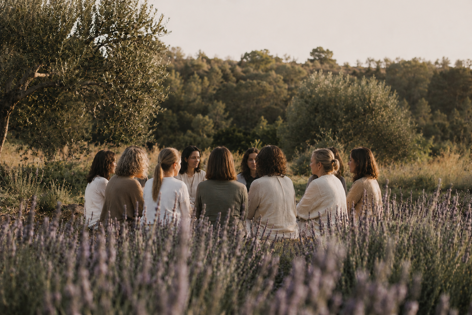 Mujeres en círculo al atardecer